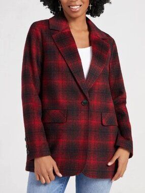 Tribal Brand Plaid Jacket XL Womens Boyfriend Blazer Red Black Wool Blend